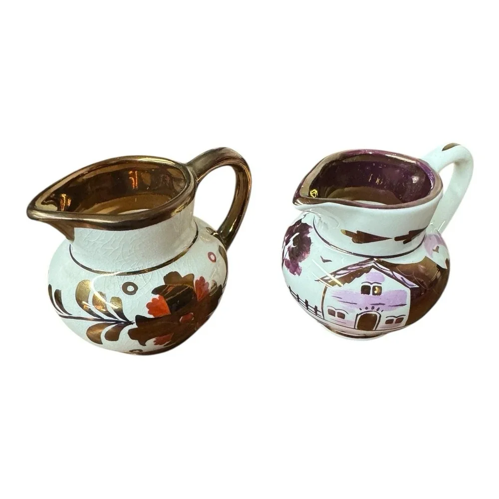 Vintage Gloucester, England Lustreware Creamer Set 2‎ Souvenir Milk Jugs